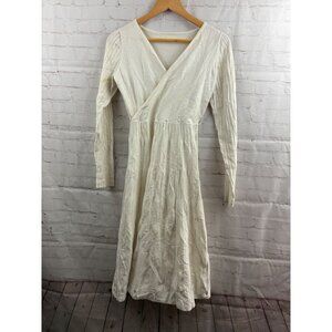 Unbranded Sweater Dress Womens Size Medium Ivory V-Neck Ribbed Detail